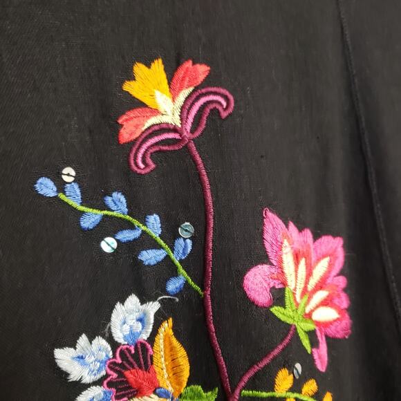 VTG Carole Little Sz 8 Black Linen Rayon‎ Peasant Skirt Floral Embroidered Boho - Picture 5 of 10